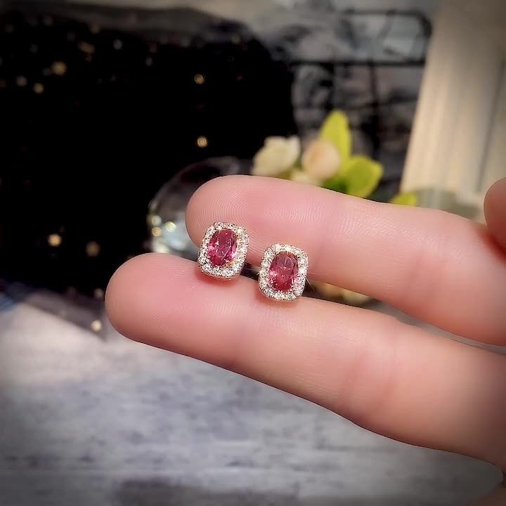New Vintage-style Faux Rubellite Zircon Stud Earrings