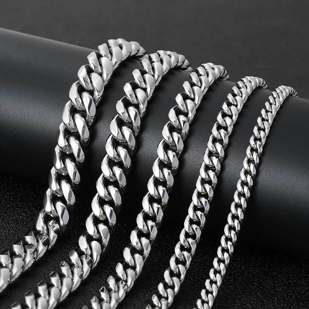 Hip Hop Stainless Steel Round Grinding Encryption Cuban Necklace Unilateral