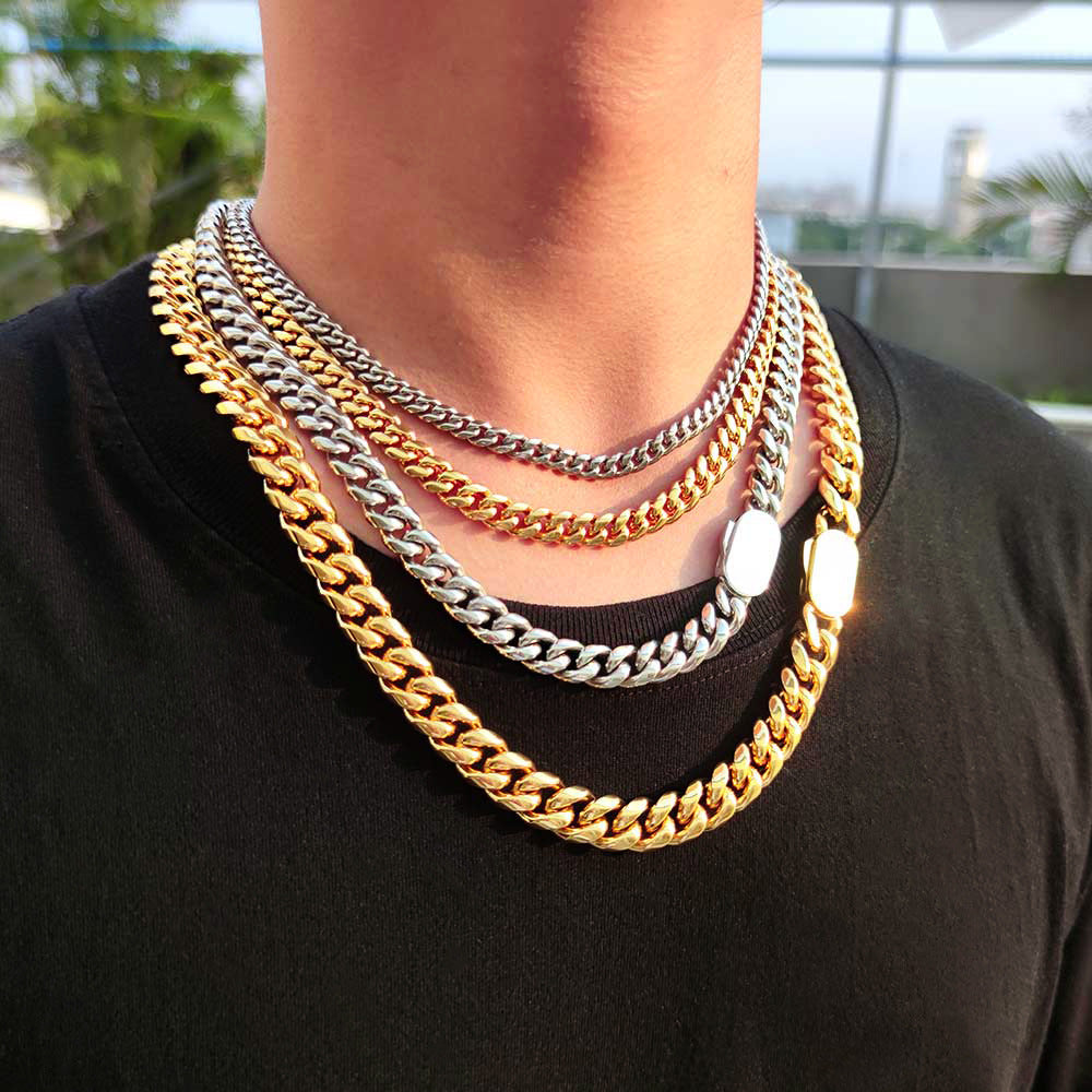 Hip Hop Stainless Steel Round Grinding Encryption Cuban Necklace Unilateral