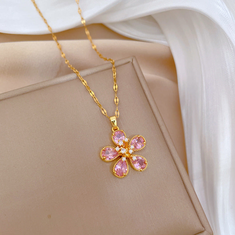 Versatile Five-Leaf Flower Full-Crystal Necklace For Women