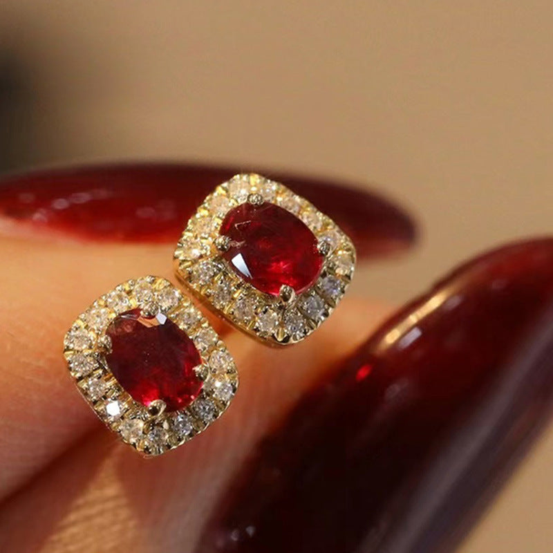 New Vintage-style Faux Rubellite Zircon Stud Earrings