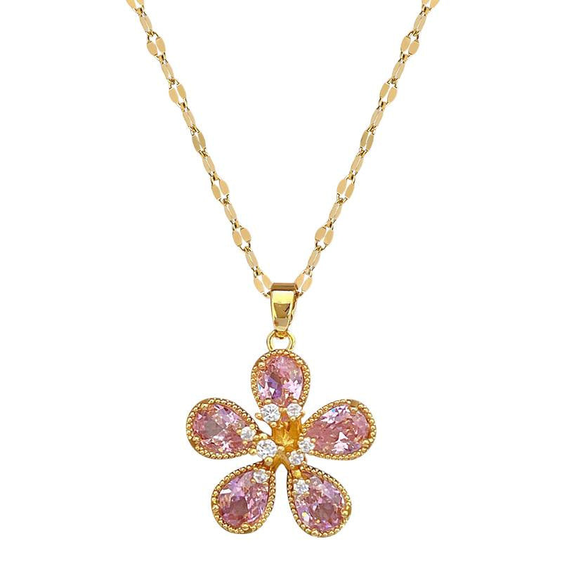 Versatile Five-Leaf Flower Full-Crystal Necklace For Women