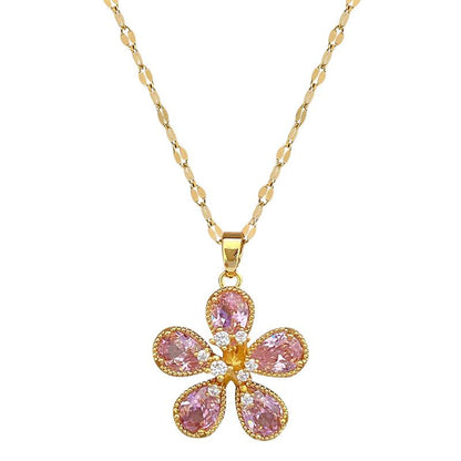 Versatile Five-Leaf Flower Full-Crystal Necklace For Women