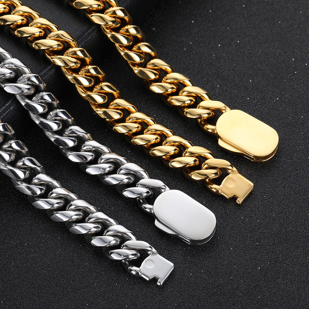Hip Hop Stainless Steel Round Grinding Encryption Cuban Necklace Unilateral