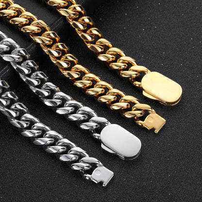 Hip Hop Stainless Steel Round Grinding Encryption Cuban Necklace Unilateral