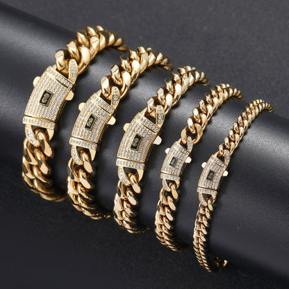 European And American Stainless Steel Cuban Link Bracelet For Men