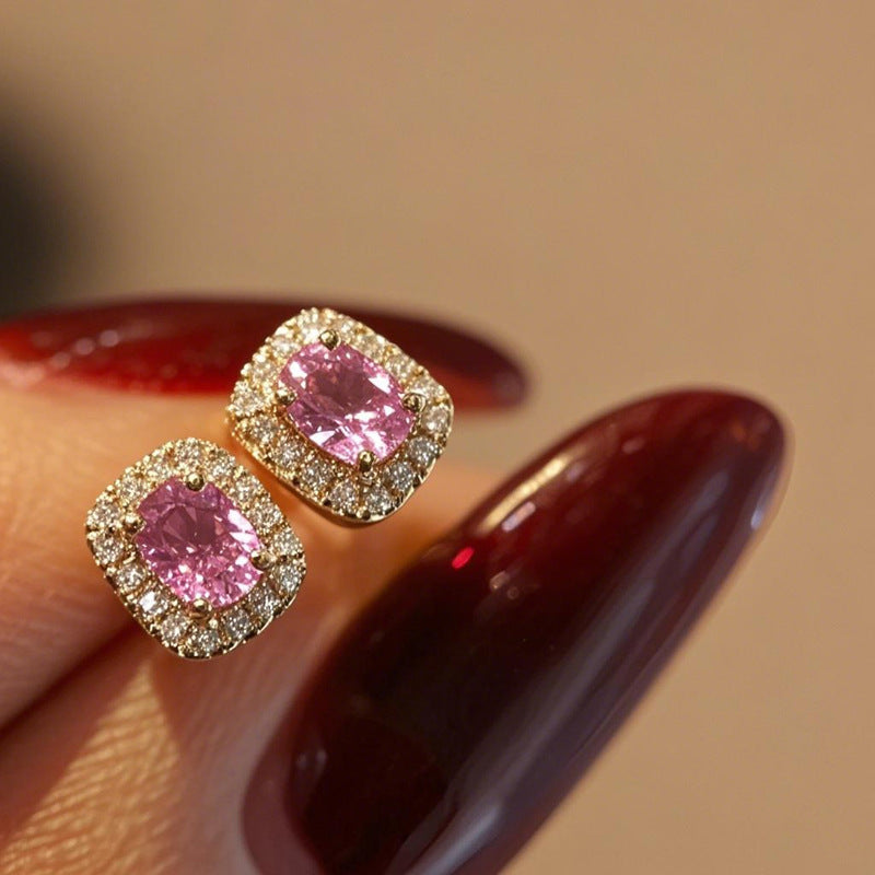 New Vintage-style Faux Rubellite Zircon Stud Earrings