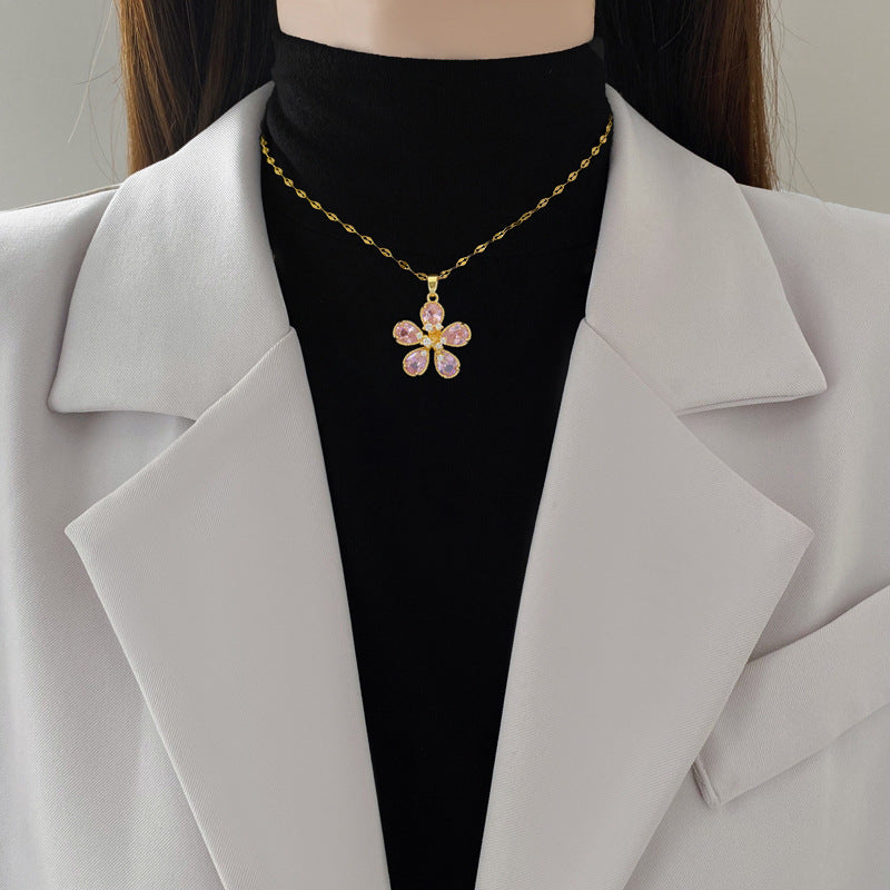 Versatile Five-Leaf Flower Full-Crystal Necklace For Women