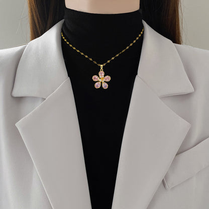 Versatile Five-Leaf Flower Full-Crystal Necklace For Women