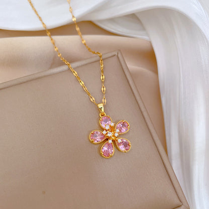 Versatile Five-Leaf Flower Full-Crystal Necklace For Women