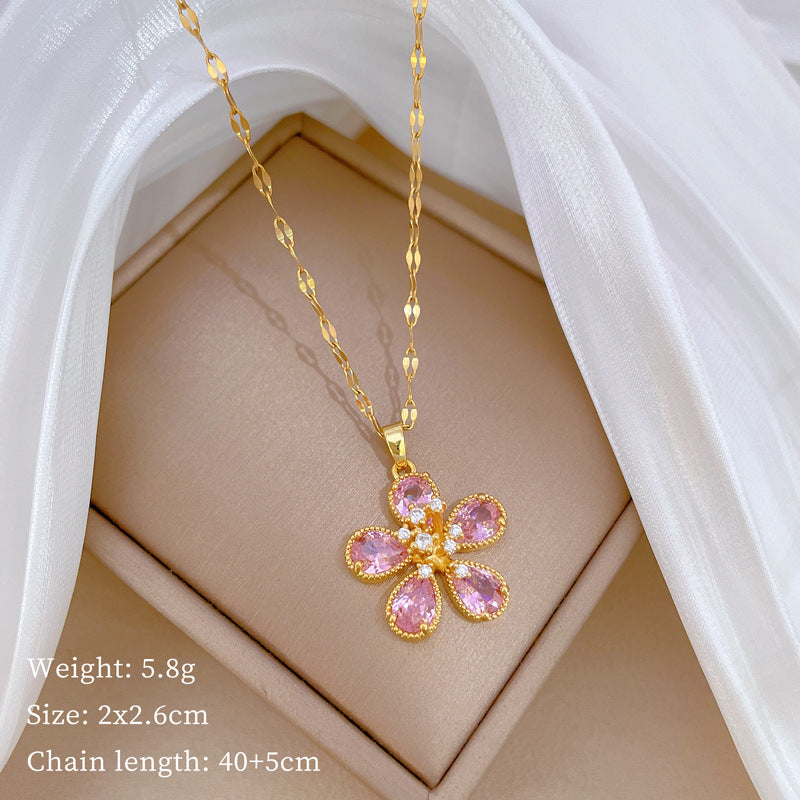 Versatile Five-Leaf Flower Full-Crystal Necklace For Women