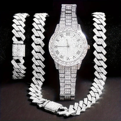 Hip-hop Watch Bracelet And Necklace Set