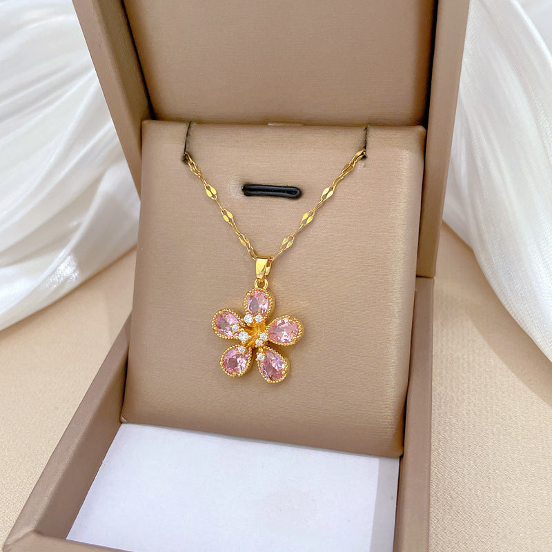 Versatile Five-Leaf Flower Full-Crystal Necklace For Women