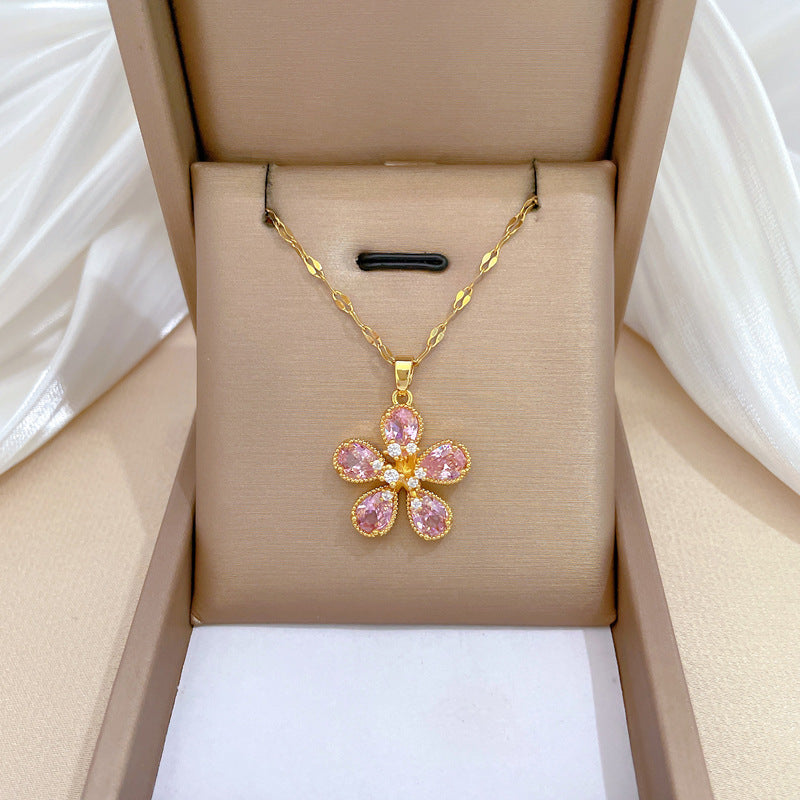 Versatile Five-Leaf Flower Full-Crystal Necklace For Women