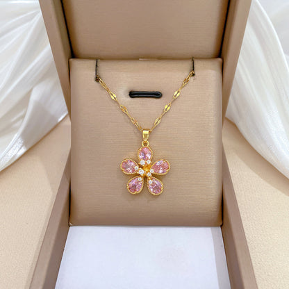 Versatile Five-Leaf Flower Full-Crystal Necklace For Women